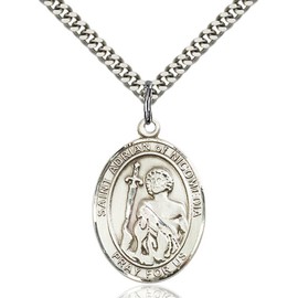 Bonyak Jewelry Saint Medal Collection Sterling Silver St. Adrian of Nicomedia Pendant 1 x 3/4 inches with Heavy Curb Chain