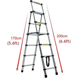 Qimu 5+6 Step(5.6ft + 6.6ft) Telescoping Ladder Aluminum Extension Step Herringbone A-Frame Lightweight Folding Portable Multi-Purpose Telescopic Anti-Slip 330lbs Load Capacity