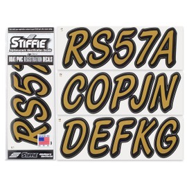 STIFFIE Whipline Solid Metallic Gold/Black 3" Alpha-Numeric Registration Identification Numbers Stickers Decals for Boats & Personal Watercraft