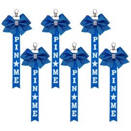 NICENEEDED Pack of 6 Cheer Pin Me Band for Backpack Cheer Pin Strap Bow Keyring with Rhinestones Blue Cheerleader Bag Pendant Holder Cheerleading Sports Accessories