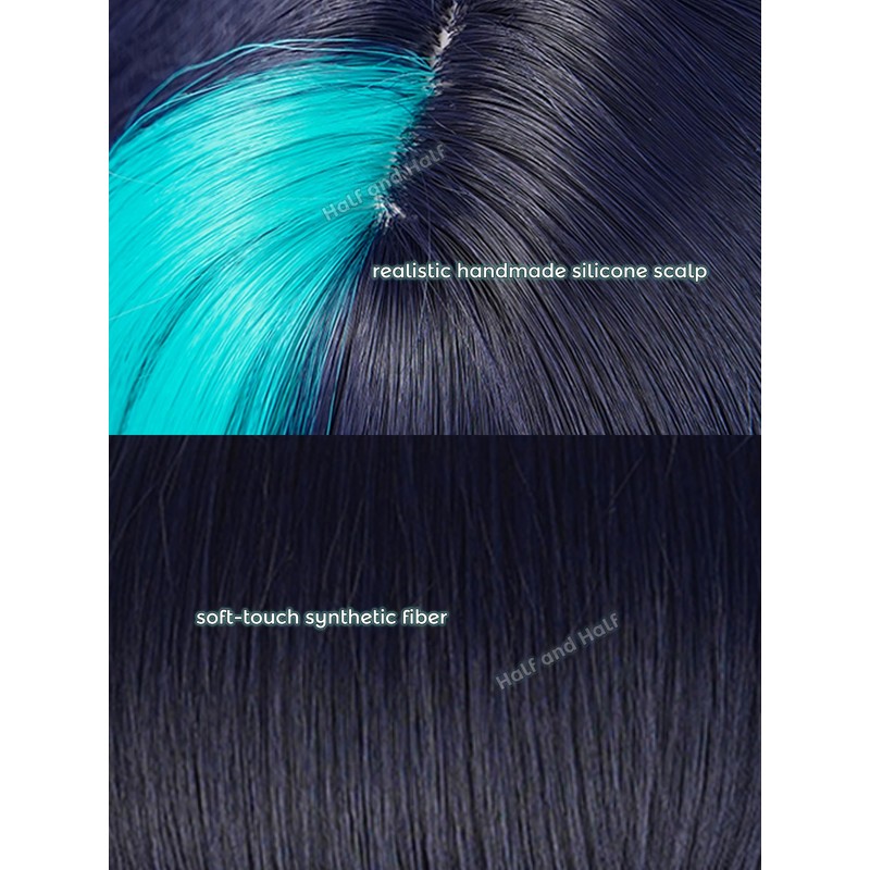 Blue Black and Peacock Blue Anime Cosplay Wig with Bangs