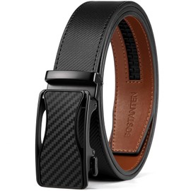 BOSTANTEN Belts Men Leather Automatic Ratchet Belt Casual Dress Slide Belt for Jean Black