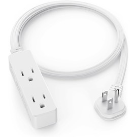 Flat Plug Extension Cord with 3 Outlets - 3 ft White Low Profile Indoor 3 Prong Grounded Power Strip for Home Office & Travel - 16/3 AWG, 13A/1625W