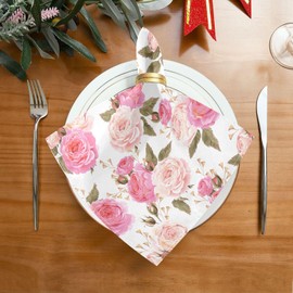 OKPSU Table Cloth Napkins Floral Rose Pink Set of 6, Washable Reusable Dinner Napkin, Table Decor for Kitchen, Cocktail Party,Wedding, Banquet, Holiday (20 x 20 in)
