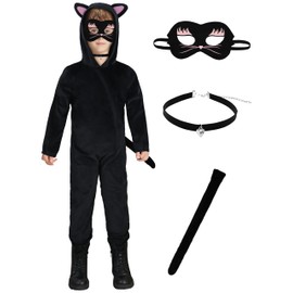 IKALI Cat Costume For Girls, Kids Toddlers Black Cat Costume With Eye Mask, Choker and Tail 8-10 Years