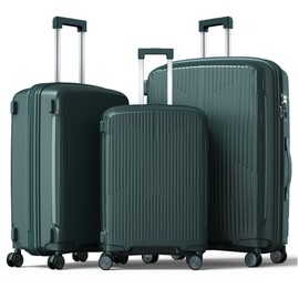 Nazhura Luggage Set, 3-Piece Hardside Suitcase Set, 20-inch Carry On, 24-inch, 28-inch Luggage (Dark Green)