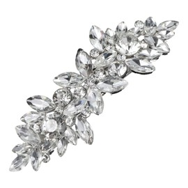 Yusier 3.3IN Rhinestone Hair Clip Pearl Hair Accessories Fancy Hair Clip French Double Clasp Wedding Hair Clip Decorative Hair Clasps Accessories for Women Girls (Rhinestone Silver)