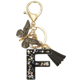 PATIKIL Alphabet Initial Letter Keychain, Resin Cute Keychains with Tassel Butterfly Letter F Pendant Charm for Women Key Purse Handbag Bag Accessories, Black