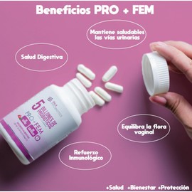 Pro  Fem Probióticos para Mujer 30 capsulas Veganas 5 Billones UFC  15 Cepas Probióticas con Extracto de Arándano Probióticos Naturales en capsula... 
