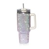 cuteolivia 40 Oz Tumbler With Handle Studded Tumbler With Lid and Straw Insulated Stainless Steel Double Wall Water Cup Travel Mug Water Bottle Tumblr For Women (40 oz 1200 ml, White AB)
