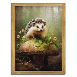 SAMHOU Framed 3D Textured Green Wall Art, Vintage Pink Flowers Painting Wall Decor, Hand Drawn Sandstone Hedgehog Print Pictures for Living Room Bedroom Bathroom Home Decor 12x16 inch