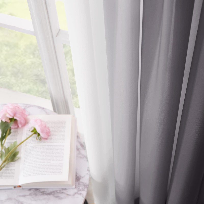 Melodieux Grey Ombre Sheer Curtains - Lightweigth Chiffon Gradient Window