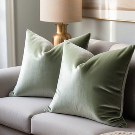 FEVERQIYI 26x26 Velvet Pillow Covers Set of 2 Sage Green Decorative Square Throw Pillowcase Soft Solid Cushion Covers for Bedroom Living Room Outdoor Indoor Decoration