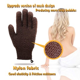 MIG4U Exfoliating Shower Gloves for Bath,6 pairs Premium Nylon Body Wash Bathing Gloves for Men Women Spa, Massage and Skin Scrub, Dead Skin Cell Remover with Hanging Loop，Black, Regular size