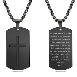 Rnivida Men's Bible Verse Lord’s Prayer Cross Tag Necklace, Black Cross Necklace Christian Gifts Jewelry for Men