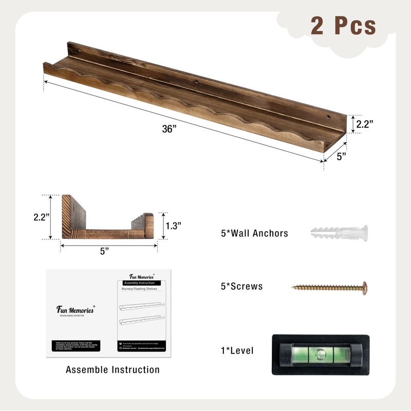 Fun Memories Picture Ledge Shelf for Wall, 36 inch Pine