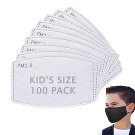 100 Pack Kid's Size Face Mask Filters Children's PM 2.5 Activated Carbon Disposable Filter Replacements for Reusable Cloth Face Covers
