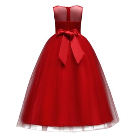 Little Big Girls’Tulle Retro Vintage Dresses Flower Lace Pageant Party Wedding Bridesmaid Floor Length Dance Evening Gowns Red 14-15 Years