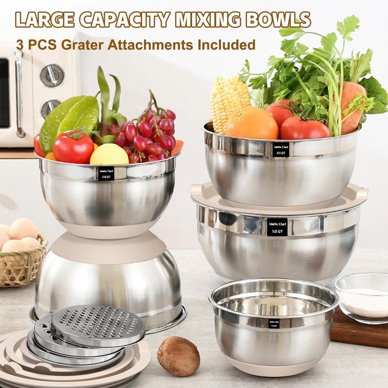 Umite Chef Mixing Bowls with Airtight Lids Set, 8PCS Stainless