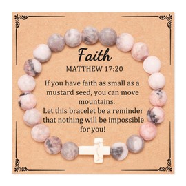 Christian Gifts First Communion Bracelets for Women Cross Bracelet Natural Stone Bracelet Christian Bracelet Rosary Bracelet Religious Baptism Gifts for Teen Girls
