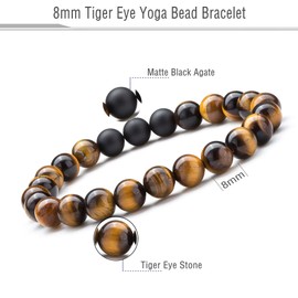 Hamoery Men Women 8mm Tiger Eye Stone Beads Bracelet Elastic Natural Stone Yoga Bracelet Bangle (Tiger Eye Matte)