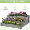 3 Tier Elevated Wood Flower Box Gray Raised Garden Bed