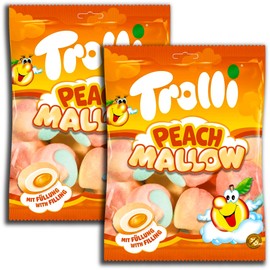 Trolli Peach Mallow 2 x 150 g Extra Soft Foam Sugar Peaches with Fruity Filling Pack of 2