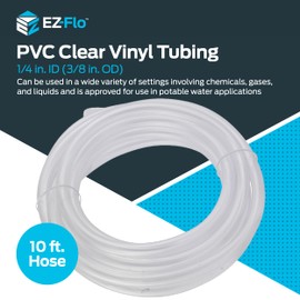 EZ-FLO 1/4 Inch ID (3/8 Inch OD) PVC Clear Vinyl Tubing, 10 Foot Length, 98617