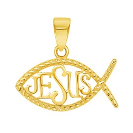 Jewelry America 14k Yellow Gold Ichthus Jesus Christian Fish Symbol Pendant