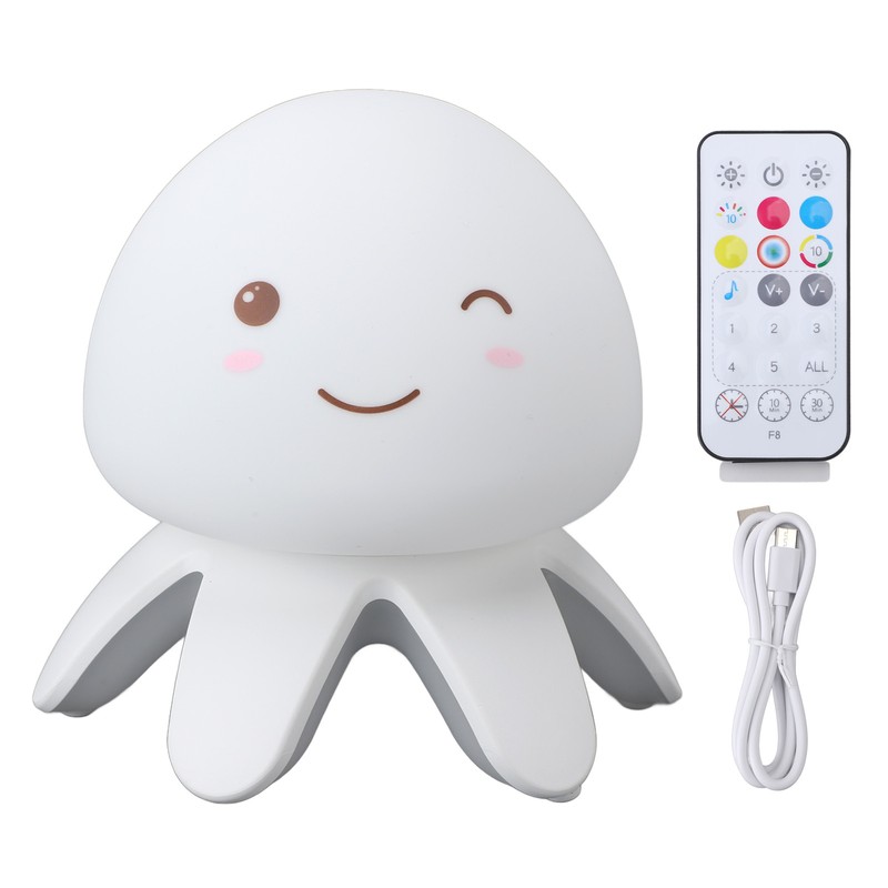 Night Light Jellyfish Shape Cute Remote Control RGB Silicone Tap