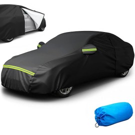 AI-PIKA Cubierta para Auto Universal con Cremallera Antiarañazos, Impermeable, Antipolvo, Antilluvia y Anti-UV - Lona de Uso General para Automóviles - Negro