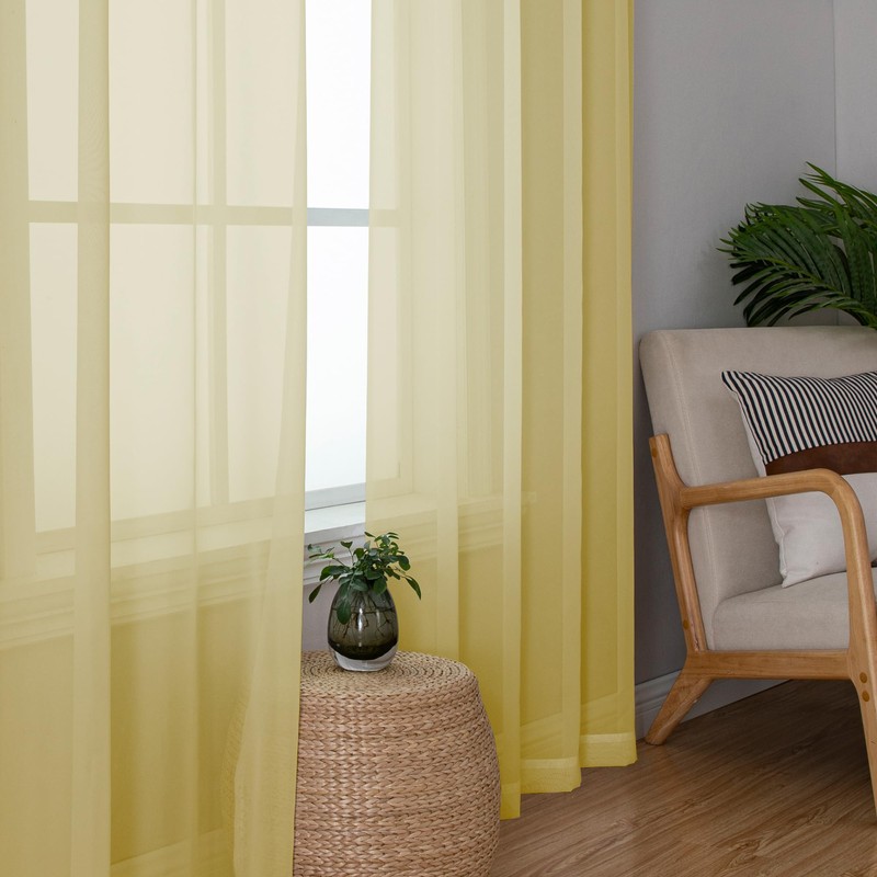 Simplebrand Yellow Short Sheer Kitchen Cafe Curtains 36 x 42