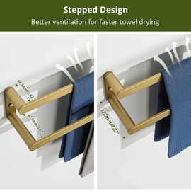 SAYAYO Double Towel Bar for Bathroom Wall Heavy Duty, 2 Tier 24 Inch Brushed Gold Bath Towel Rack Towel Holder Thicken