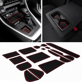 JDMCAR Liner Accessories Compatible with Toyota RAV4 2019-2024 2025 and 2021-2025 RAV-4 Prime, Custom Fit Cup Holder, Center Console, and Door Pockets Inserts Kit (Red Trim) - 15 PC Set