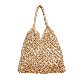 NICOLE & DORIS Straw Tote Bag Women Large Beach Bag Straw Handbags Shopping Bag Net Bag Beach Shoulder Bag Rattan Straw Bag for Holiday Travel and Daily Brown