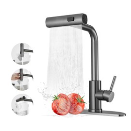 Kitchen Faucets with Pull Down Sprayer,Waterfall Kitchen Sink Faucet,Commercial Utility Stainless Steel Kitchen Faucets,Single Handle Kitchen Sink Faucet with Pull Down Sprayer for 3 Function,Grey