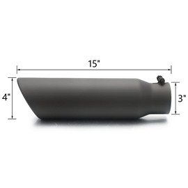 LCGP 3" Inlet Black Exhaust Tip, 3" x 4" x 15" Universal Bolt On Stainless Steel Diesel Exhaust Tailpipe Tip