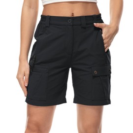 Womens Stretch Cargo Hiking Shorts Quick Dry Elastic Waist 7" Casual Tactical Shorts for Women with 5 Zipper Pockets (2055 Black M)