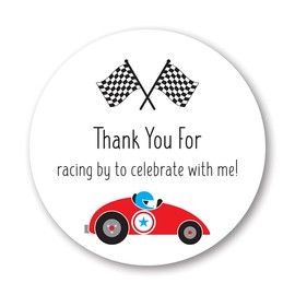 2" Round Race Car Birthday Thank You Faovor Stickers - - Set of 40