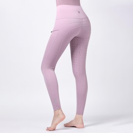 Harrison Howard Lady's Riding Breeches Full Seat Full Grip Tights for Horseback Riding Training Women's Equestrian Pants Tummy Control High Waist Design with Zipped Pockets Light Pink Small