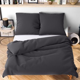 Wolkenfeld Bed linen 155 x 220 cm, grey anthracite - cuddly soft and non-iron - 1 x duvet cover + 1 x pillow case 80 x 80 cm