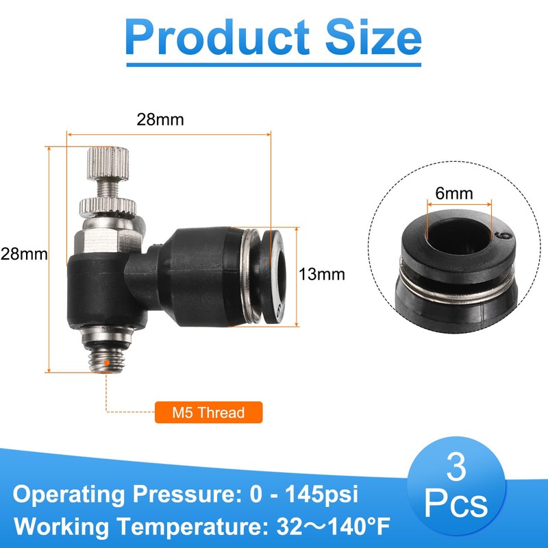 sourcing map 3pcs Air Flow Control Valve 6mm Tube OD