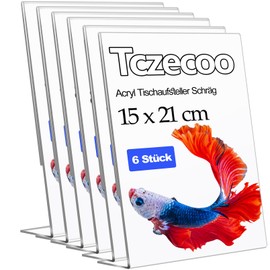 Tczecoo Pack of 6 Acrylic Table Stands Slanted A4 Table Stand 15 x 21 cm Transparent Stand L Shape Stand Menu Card Holder Flyer Display for Reception Office Business Restaurant Hotel