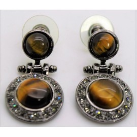 Unbranded exquisite chic style gun black tone tiger eye & BD stone stud/drop earrings C262