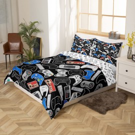 Boys’ Gaming Comforter Cover Set, Video Games, Reversible Bedding Set, for Kids, Girls, Youth Games Decor, Modern Gaming Console Gamer Duvet Cover, Gaming Joystick Bedspread, 135 x 200 cm