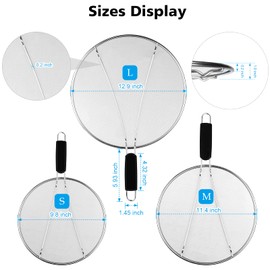 Splatter Screen for Frying Pan - 9.8" 11.4" 13" Stainless Steel Fine Mesh Grease Splatter Guard with Silicone Handle, Hot Oil Splash Guard for Cooking to Prevent Oil Splatter, Safe Cooking