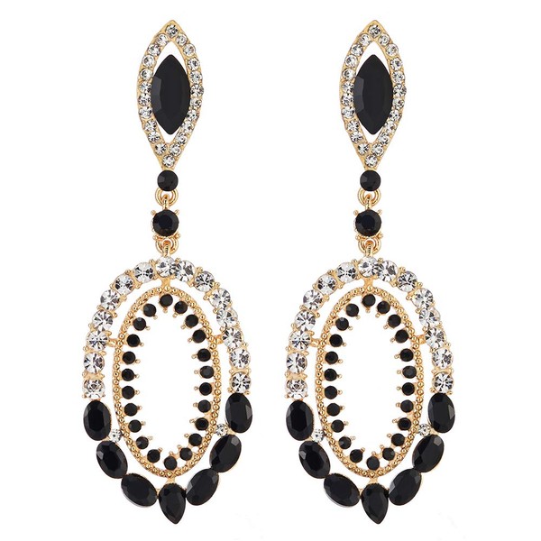 LARGE Victorian Marquise Black Crystal Rhinestone Cluster Large Oval Dangle