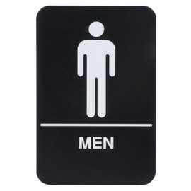 ADA Men's Restroom Sign with Braille Sign w/Adhesive Back - Durable and Wipe Clean Plastic Sign - 9"X6" - Black and White - Business Restaurant Signage for Indicating Bathroom - ADA Compliant