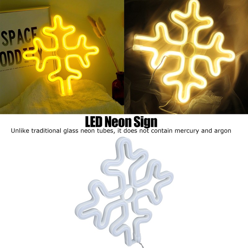 70in Neon Sign Romantic Christmas Snowflake Battery USB Powered LED