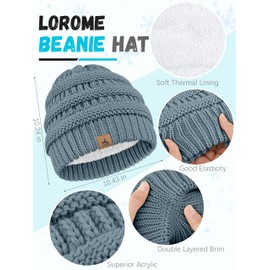 LOROME Winter Beanie Hat Scarf Gloves, Warm Fleece Knit Winter Hats Touch Screen Gloves Neck Scarf Set Winter Gifts for Women Men